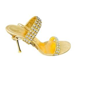 CELINE gold 4” high heel stiletto shoes with crystals sz 8
